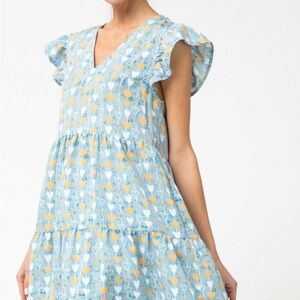 ENTRO BLUE Heart Print Tiered Ruffle Sleeve Dress/Tunic Size 2X Plus Casual EUC